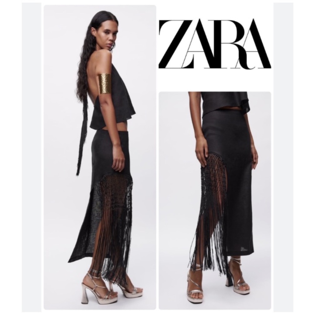 Zara linen fringed skirt - Picture 3 of 8